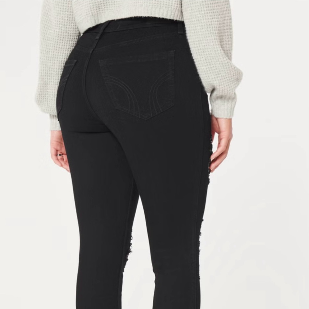 Hollister Curvy high-rise ripped black super skinny jeans size 5S or 27/26 - Picture 2 of 15